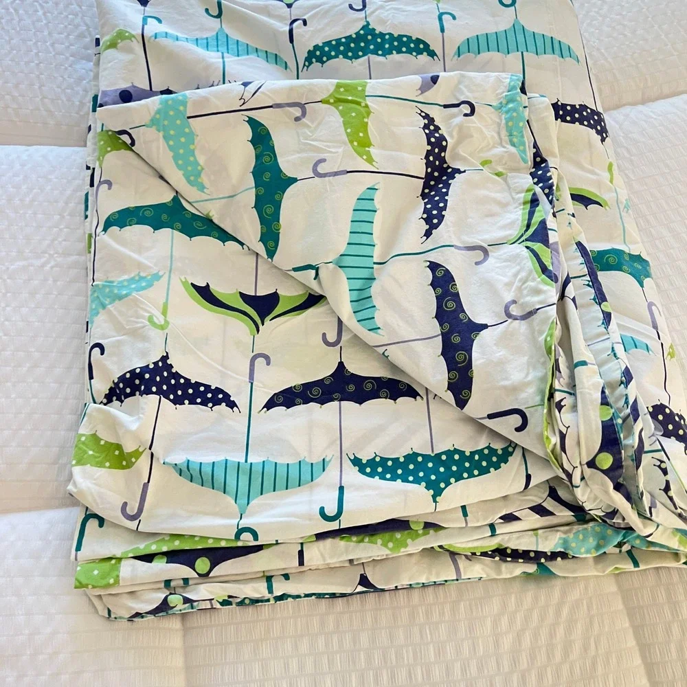 Garnet Hill Let It Rain Umbrella Print Duvet‎ Cover Double Queen Cotton Percale